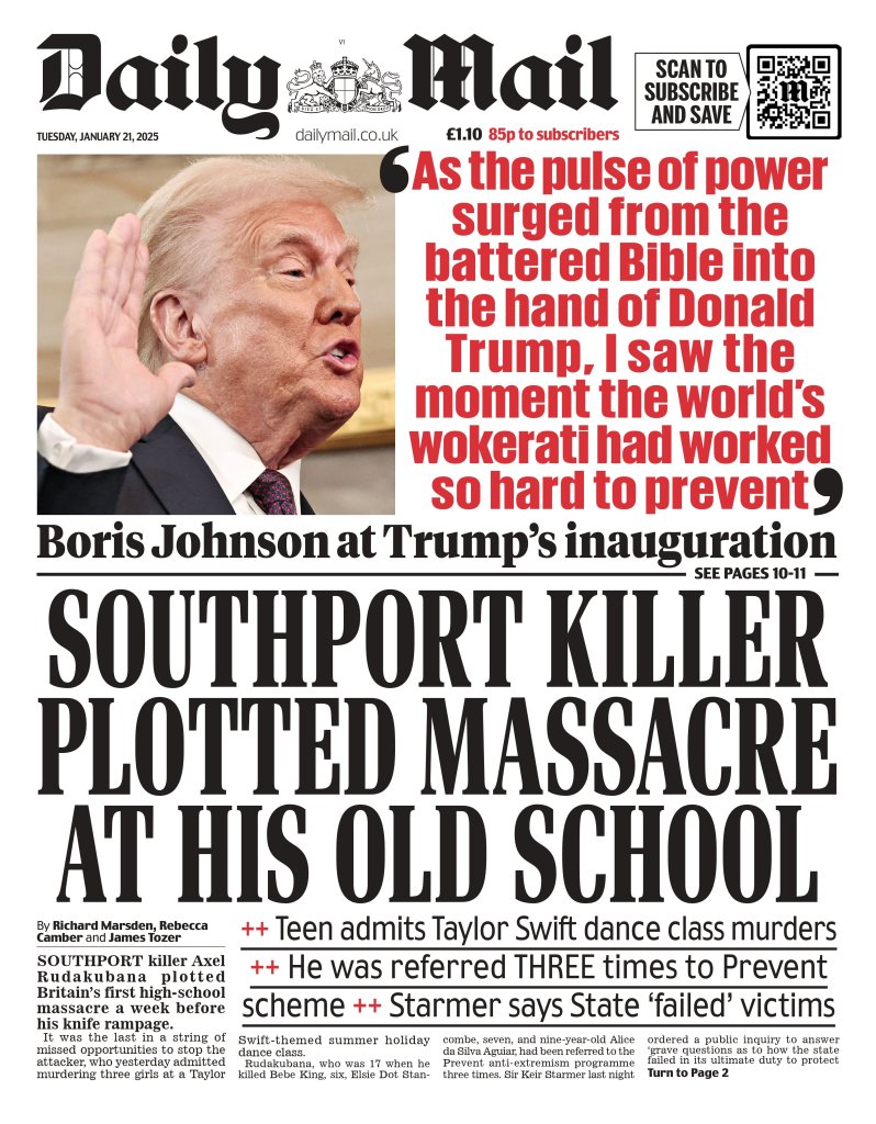 Donald Trump wearing a suit waving on the cover of The Daily Mail, UK newspaper